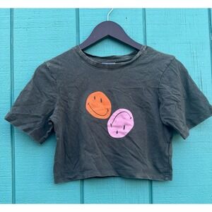 COTTON ON x SMILEY Chop Tee Crop Top XXS Extra Extra Small Smiley Faces